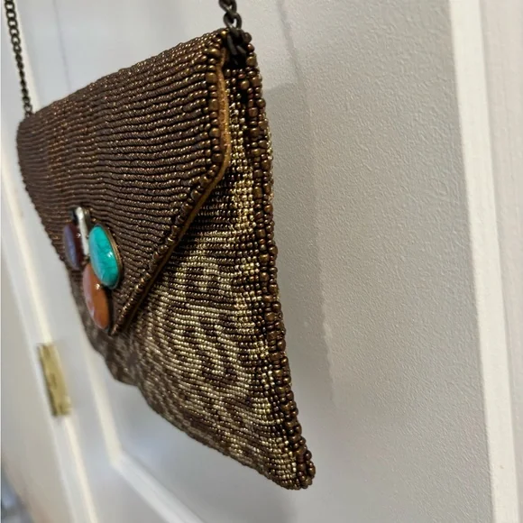 NWT Mary Frances Gold and Brown Handcrafted Gemstone Beaded Handbag - Picture 3 of 15